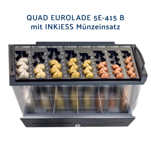 Euro-Münzladeneinsatz mit verschiedenen Münzen sortiert.