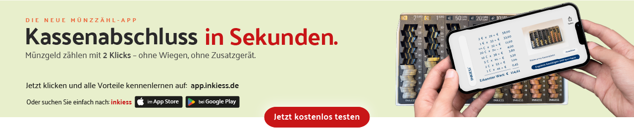 Inkiess-App für schnellen Kassenabschluss mit Münzzählung